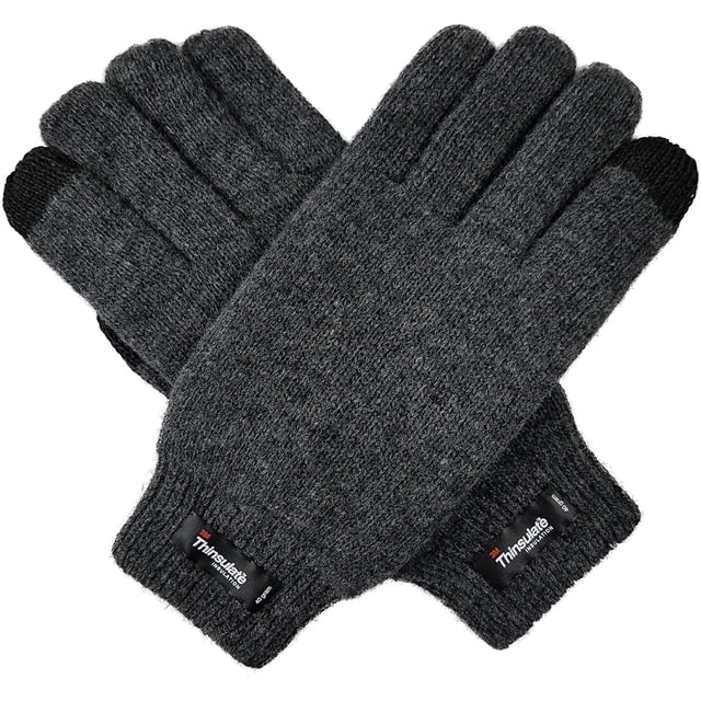 Bruceriver Men Pure Wool Knit Gloves with Lining and Elastic Rib Cuff