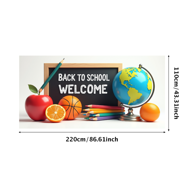 Colorful Welcome Back to School Banner with Apple Basketball Pencils Globe Decor Elements, Party Decoration Backdrop for School Events Classroom Decorations Photo Background Supplies