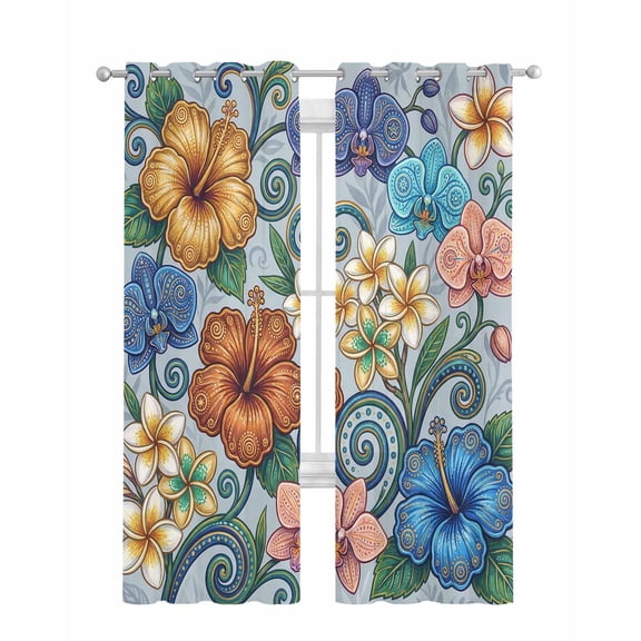 Boho Colorful Floral Sheer Curtains 84 Inch Length 2 Panels Set for Living Room/Bedroom, Spring Flowers Vintage Abstract Art Kitchen Curtains Grommet Semi-Sheer Curtains Window Treatments 42"x84"x2