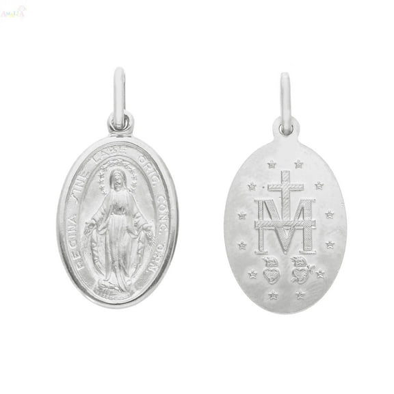 18K Solid White Gold Miraculous Medal