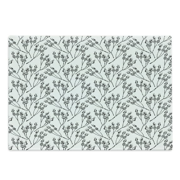 Apothecary Cutting Board, Homeopathic Flowers Pattern Medicinal Wild Roses with Motifs, Decorative Tempered Glass Cutting and Serving Board, in 3 Sizes, by Ambesonne