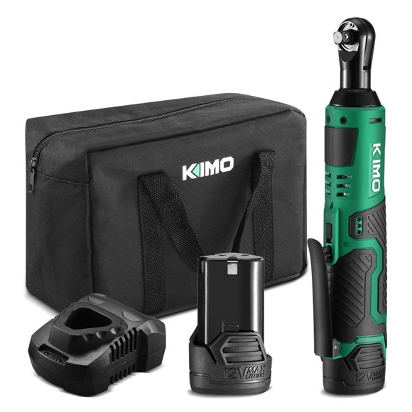 KIMO Power Ratchet Wrench Set - Cordless Ratchet, 3/8'' Power Ratchet, 12V Power Ratchet Wrench Tool w/2.0Ah Lithium-Ion Battery