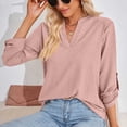 thumbnail image 4 of Npasoilc Tops for Women Trendy Textured Jacquard Long Sleeve V-Neck Button Up Cuff Lightweight Breathable Blouse Solid Color Casual Loose T-Shirts, 4 of 7