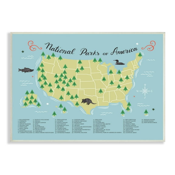 Stupell Industries American National Parks Detailed Informative Map Diagram Wood Wall Art, 19 x 13, Design by Michael Buxton