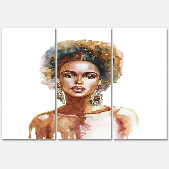 Designart ' Portrait of Afro American Woman V ' Modern Canvas Wall Art Print