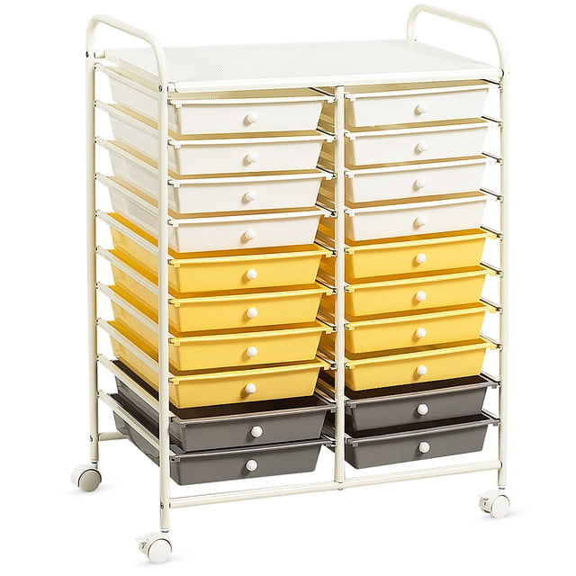 Carro con 20 Cajones con ruedas Costway Multiuso Organizador Herramientas 64 x 39 x 88 cm amarillo