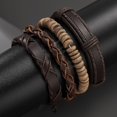 thumbnail image 2 of Juego de 4 pulseras trenzadas de cuero negro y marrón con cuentas de madera CHAO, 2 of 5