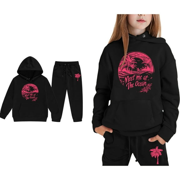 LIUYUNNN Kids Tracksuit Sets 2 Piece Long Sleeve Pullover Black Heart Hooded Sweatsuits Pullover Jogger Set Warm Fall Winter Clothes Size 4-5 Yeats Girls Clothes Boys Girls Autumn and Winter Outfits