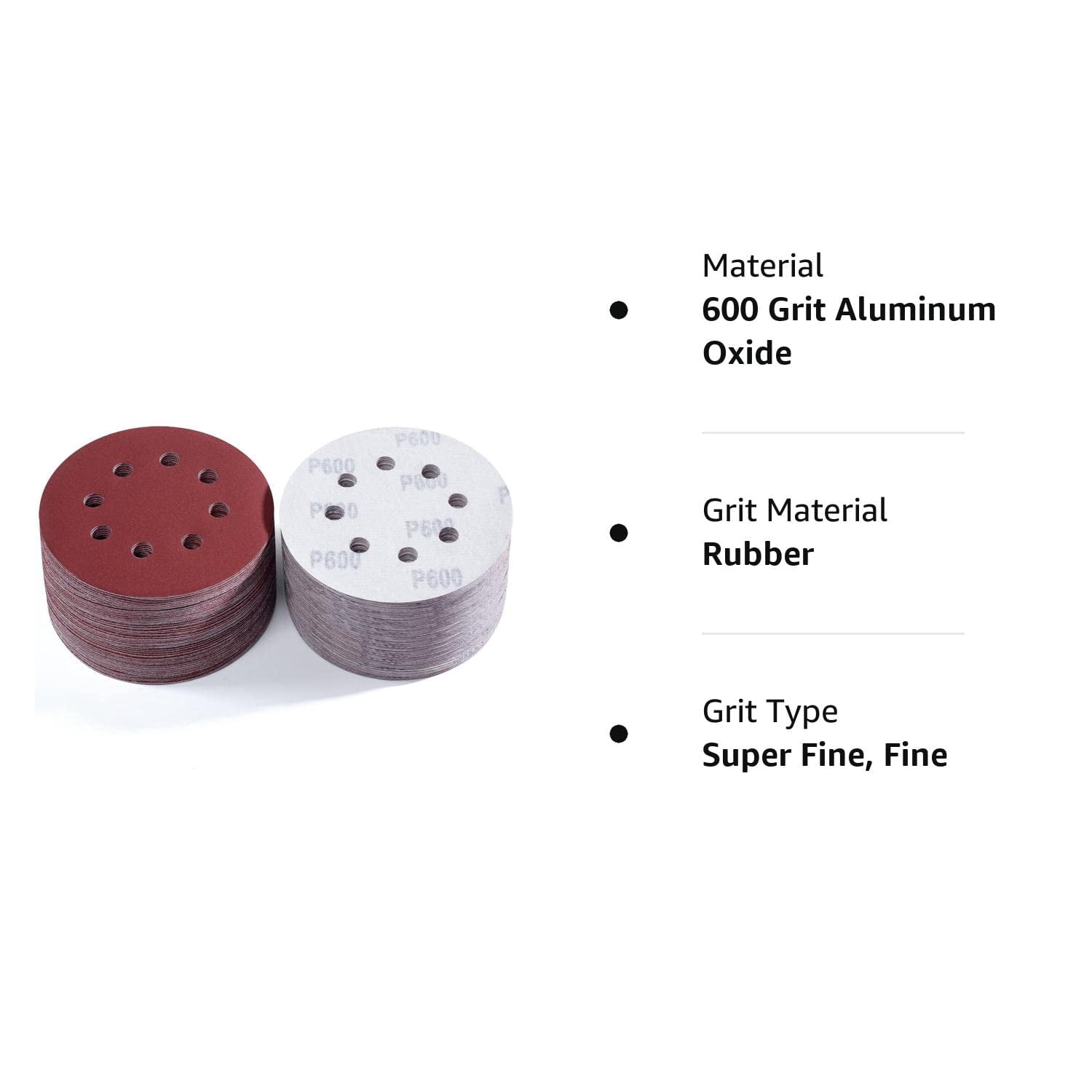 SATC 150Pcs Sanding Disc 5" (125mm) 8-Hole Hook and Loop Sanding Discs for Random Orbital Sander 600 Grit
