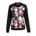 thumbnail image 1 of Moda Otoño Invierno Mujeres Chaqueta de la chaqueta de estampado floral con cremallera de manga larg Abanopi Negro M, 1 of 7