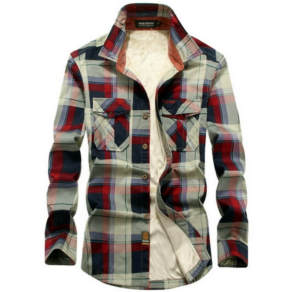 Meichang Men's Fleece Jackets Big and Tall Plaid Outwear Fall Button Down Shirt Jacket Modern Fit Long Sleeve Coat Jacket