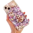 thumbnail image 3 of for iPhone 15 Glitter Bling Case,Cute Luxury 3D Crown Crystal Rhinestone Diamond Sparkle Stunning Stones Pearl with Wrist Strap Chain Women Girls Protective Case for iPhone 15 6.1 inch (Pink), 3 of 4