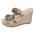 thumbnail image 1 of asddcavvf Ladies Summer Rhinestone Bright Leather Thick Bottom Large Size Slope Heel Sandals Slipper, 1 of 9