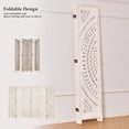 thumbnail image 4 of 66.9Inch Folding Room Divider, 6 Panels Wood Carved Privacy Screens, Free Assembled Freestanding Partition for Home Office Restaurant Bedroom (White-Washed), 4 of 16