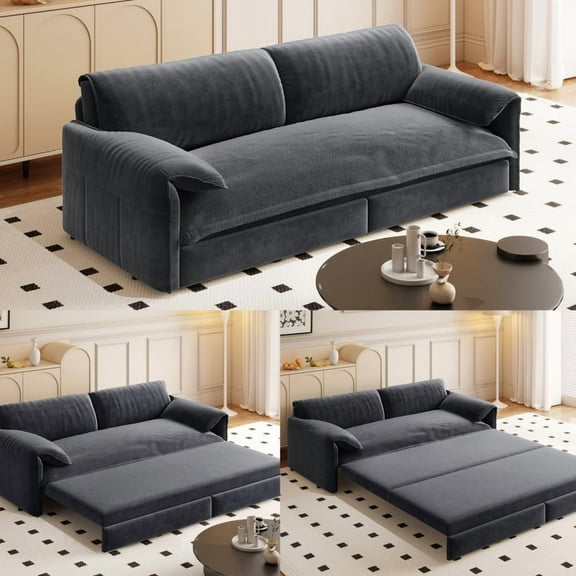 Bellemave 66" Queen Pull Out Sofa Bed, Convertible Velvet Sleeper Sofa Bed, 3-in-1 Pull-Out Futon Loveseat with Side Pocket for Living Room, Office, Apartment, Hide Bed Fold Out Sofa&Couch (Gray)