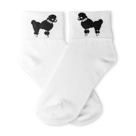 Hip Hop 50's Shop Girls Bobby Socks W/Poodle Applique for Children and Toddlers (Black, Child)