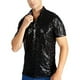 thumbnail image 2 of Camisa de fiesta disco con lentejuelas para hombre: manga corta, cuello vuelto, doble capa, 96 % poliéster, diseño brillante para discotecas., 2 of 3