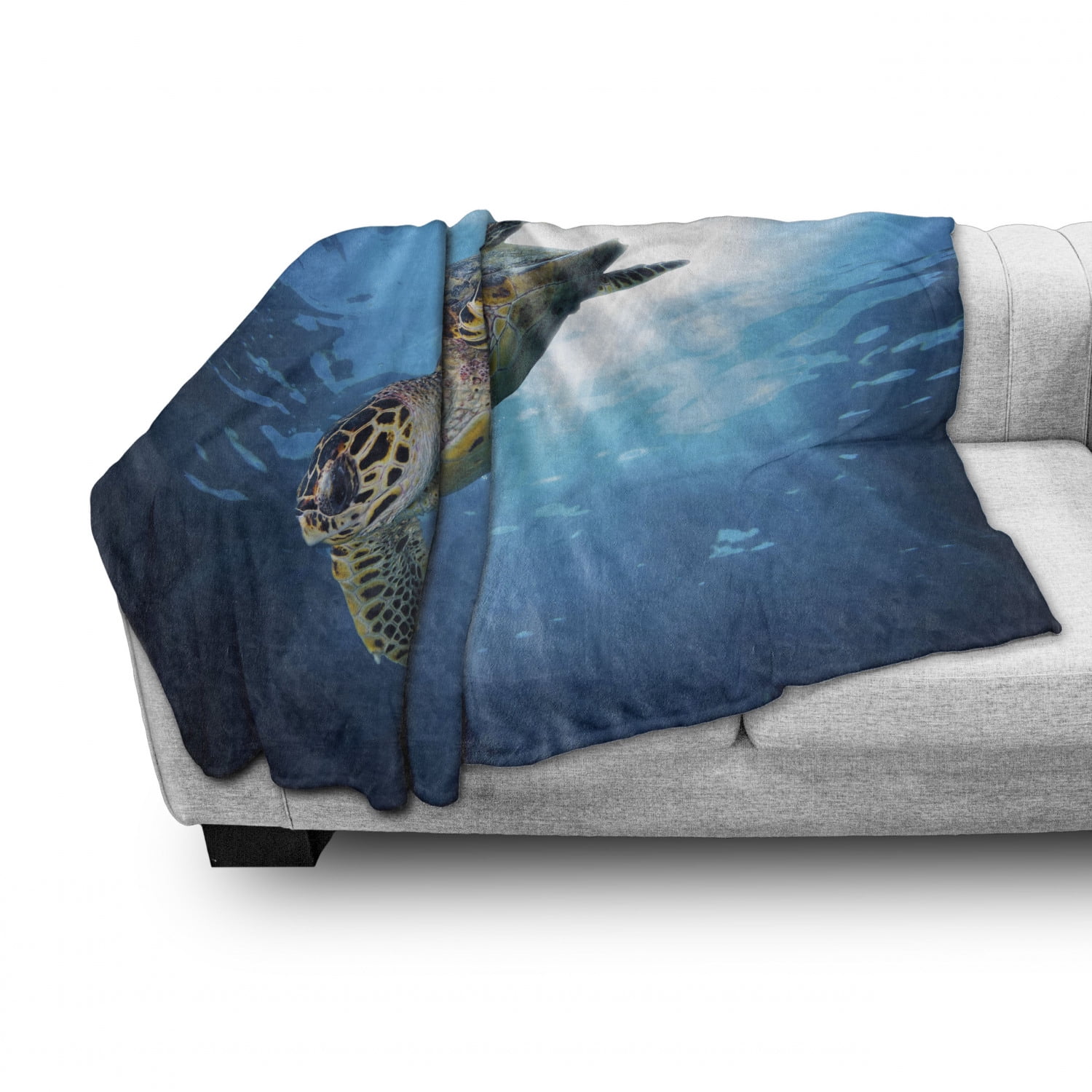Yellow Brown Blue Ambesonne Turtle Soft Flannel Fleece Throw Blanket Hawksbill Sea Turtle Dive Deep into The Blue Ocean Against Sun Rays Cozy Plush for Indoor and Outdoor Use 70 x 90 