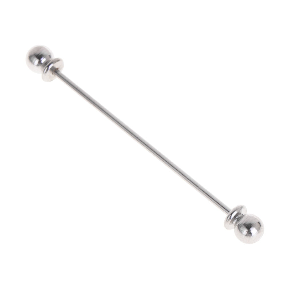 Mens Silver with clear diamond Ball end Collar Pin in Stainless Steel