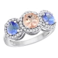 thumbnail image 1 of 14K White Gold Natural Morganite & Tanzanite Sides Round 3-stone Ring Diamond Accents, size 10, 1 of 2