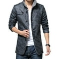 thumbnail image 1 of goowrom Men Leather Coat, Stand Collar Long Sleeve Greatcoat Jacket, 1 of 5