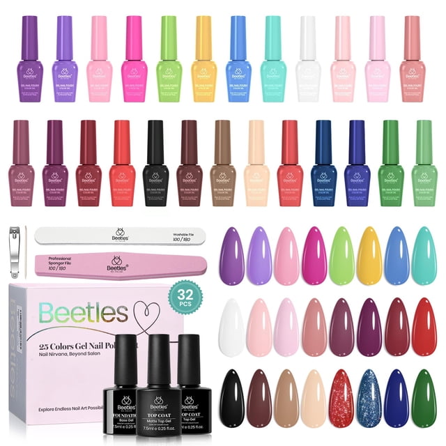 Set de esmaltes de uñas Beetles Gel, 25 colores: azul, rosa, morado y rojo