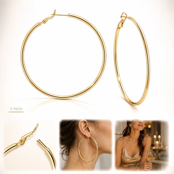 Rongsi Earrings, Earrings For Women Fashion Round Circle Huggie Hoops, Extra Big Round Huggie Hoops, 3 Inch Fashion Minimalist Hooped for Bff Birthday Her