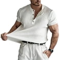thumbnail image 4 of vdgthytj Mens Short Sleeve Shirts Henley Neck Button Loose Fitting Summer Casual Ribbed Knit Sweater Shirts, 4 of 6