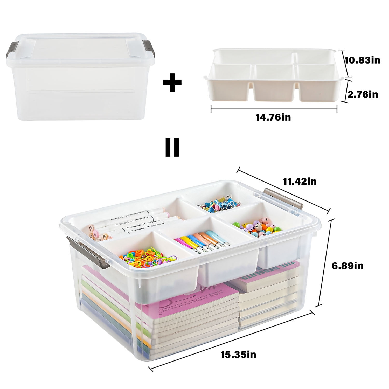 17 QT Plastic Storage Box with Removable Tray Craft Organizers and Storage Clear Container for Organizing Bead, Tool, Sewing