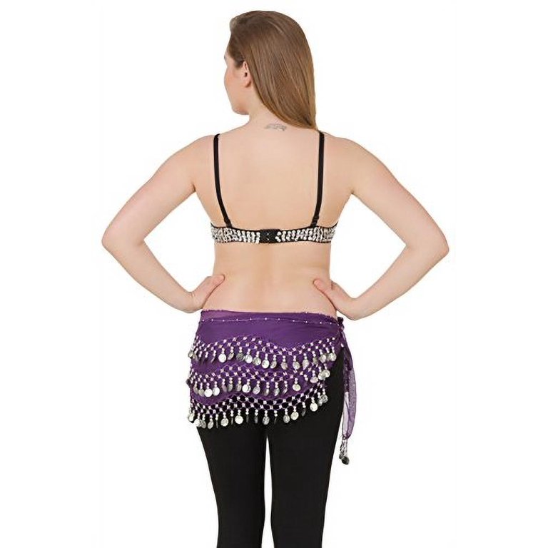 Hip Shakers Exotic Floral Embellished Sequin Belly Dance Bra Top, Silver,  M/L