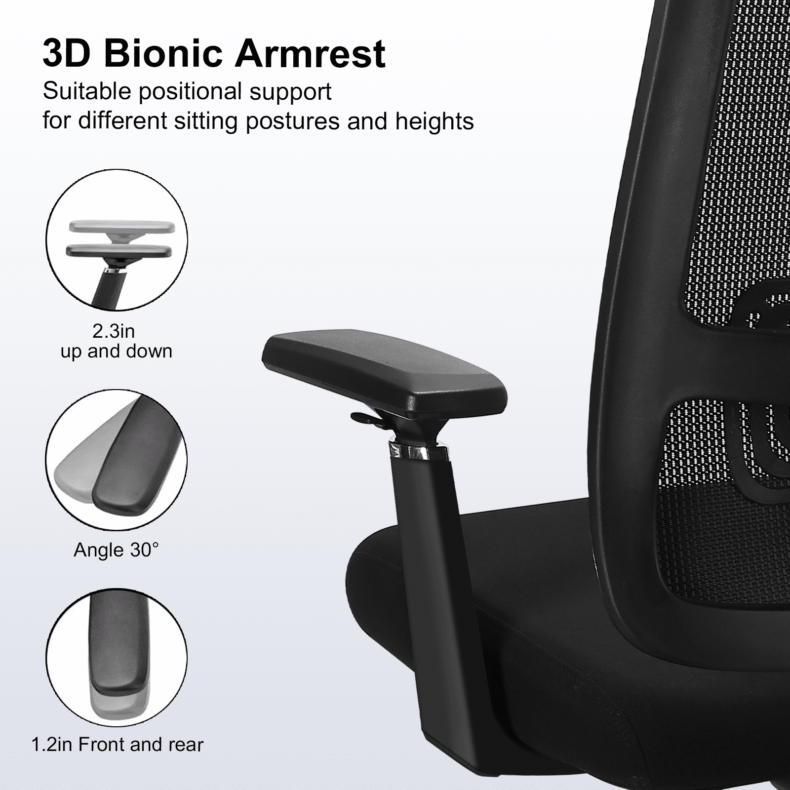Ergonomic Office Chair - High Back Desk Chair with Adjustable Lumbar Support, Headrest & 3D Armrest - 135°Rocking Mesh Computer Chair (Black)