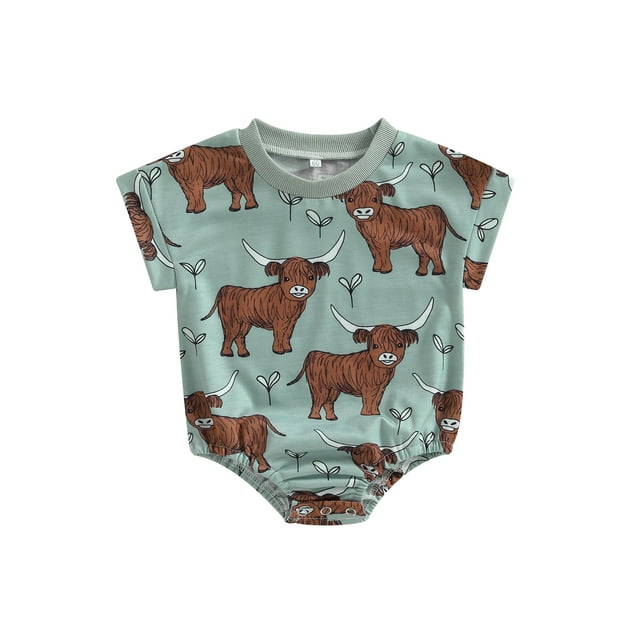 Western Baby Boy Cow Print Romper Sleeveless Short Sleeve Crew Neck