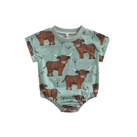 

Western Baby Boy Cow Print Romper Sleeveless Short Sleeve Crew Neck Bodysuit Newborn Summer Clothes