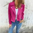 thumbnail image 2 of iHPH7 Suede Jacket Women Casual Outerwear Cropped Jacket Full Zip Jacket Women Zip Up Jacket Women's Fashion Women's Activewear Hot Pink M, 2 of 5