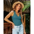 thumbnail image 5 of Vafful Women Tank Tops V Neck Summer Slim Slim Stretch Workout Sleeveless Tops Ribbed Racerback Blouses Teal Blue Medium, 5 of 7