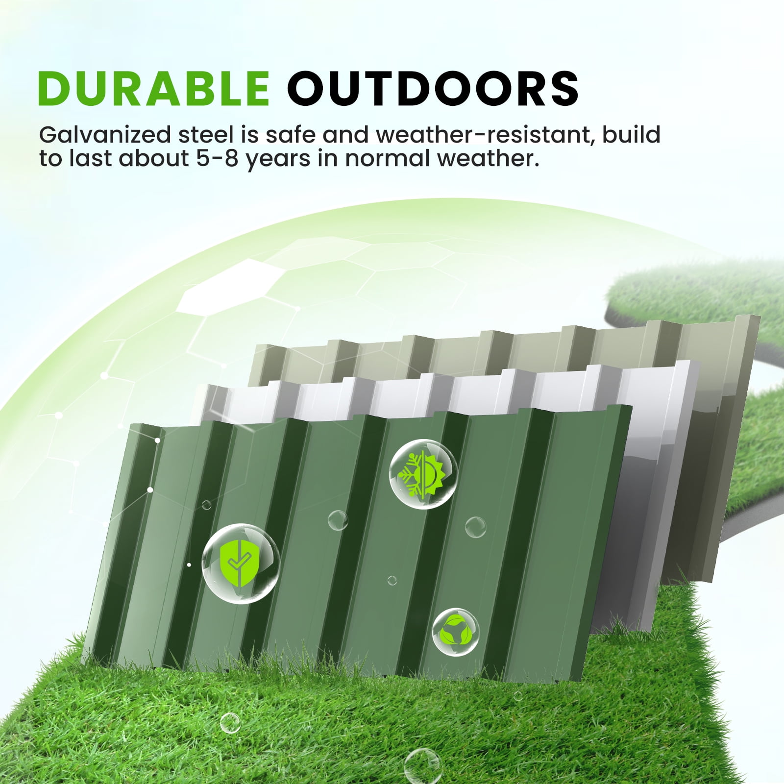 KING BIRD Raised Garden Bed 68" Lx 36" Wx 12" H Galvanized Garden Planter Box Kit (Green) 6x3x1ft