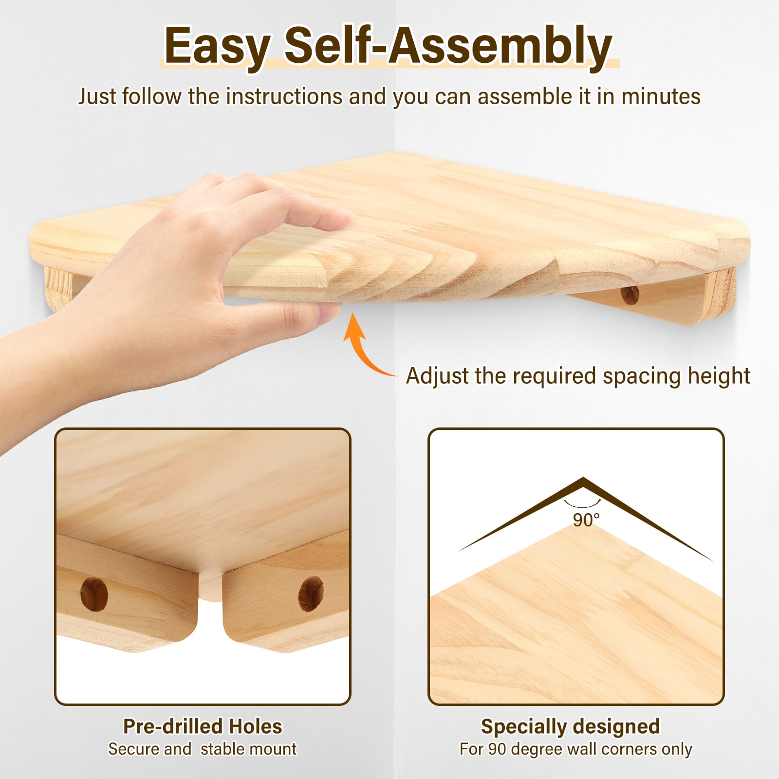 FKSZLL 4Pcs Wall Mounted Corner Shelf 18 cm Wooden Floating Storage Shelf Wall Round End Display Rack with Screw for Home Living Room Bedroom Study