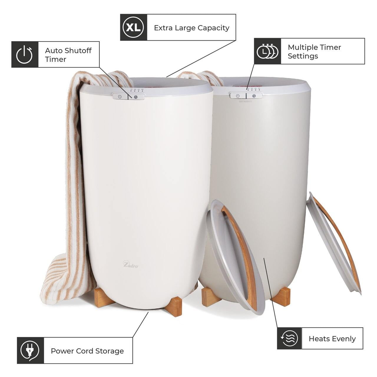 Zadro Ultra Large Luxury Bucket-Style Towel Warmer with Auto Shut off and 4  Timer Settings for Bathroom, White - Walmart.com