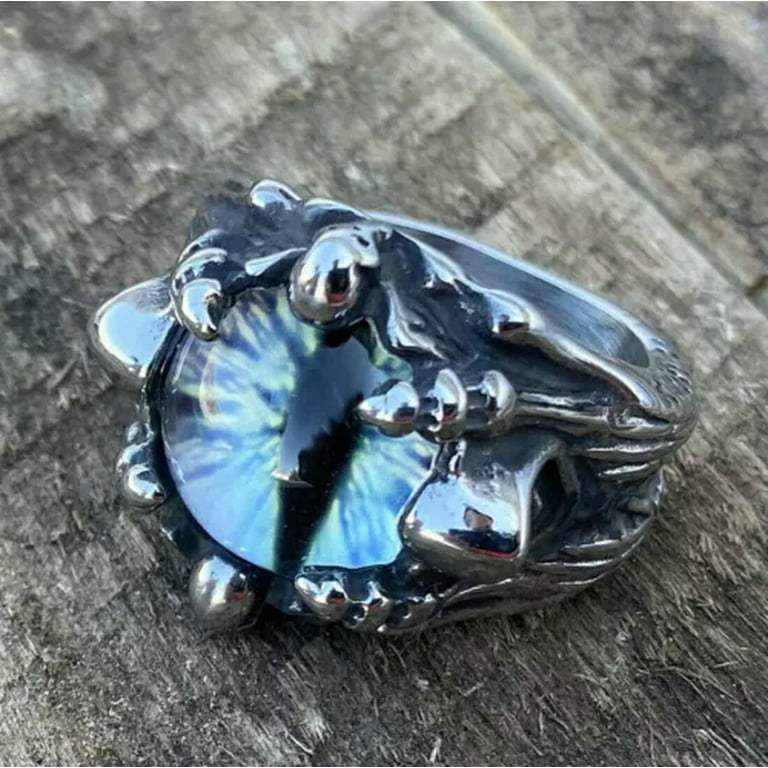 MENDEL Cool Mens Stainless Steel Dragon Claw Blue Evil Eye Eyeball