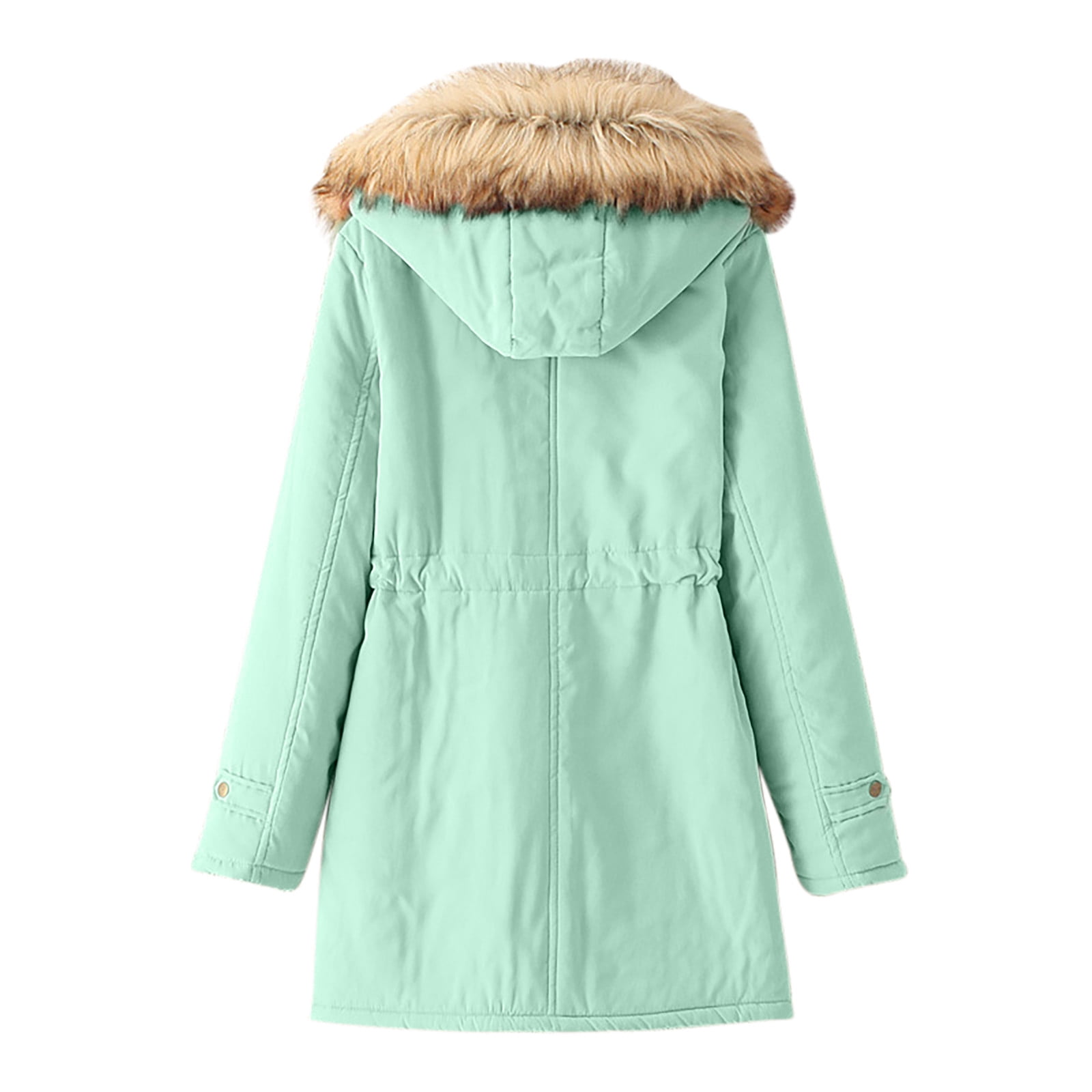 Hfyihgf Women's Hooded Winter Coat Long Warm Fleeced Lined Long Jackets Thicken Zip Up Faux Fur Hooded Parka Coat with Pockets Green 3XL
