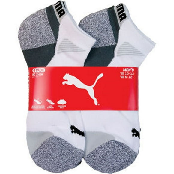 Puma Mens Low Cut All Sport No Show Socks 6-Pair (Shoe Size 12-16, White/Grey)