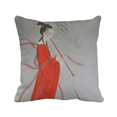 thumbnail image 1 of Flute Red Beauty Chinese Painting Polyester Toss Throw Pillow Square Cushion, 1 of 3
