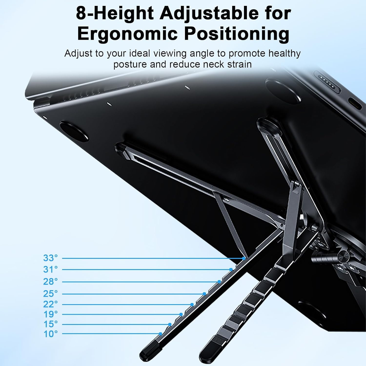 Foldable Laptop Stand for Desk, 3 in 1 Portable Holder for Laptop, Tablet & Phone with Magnetic Mount, Aluminum Alloy Holder with 8 Height Adjustment for 10–16" Laptops and 4–13" Phones/Tablets