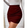 thumbnail image 5 of Burgundy Solid Color Bodycon Mini Skirt For Women, 5 of 7