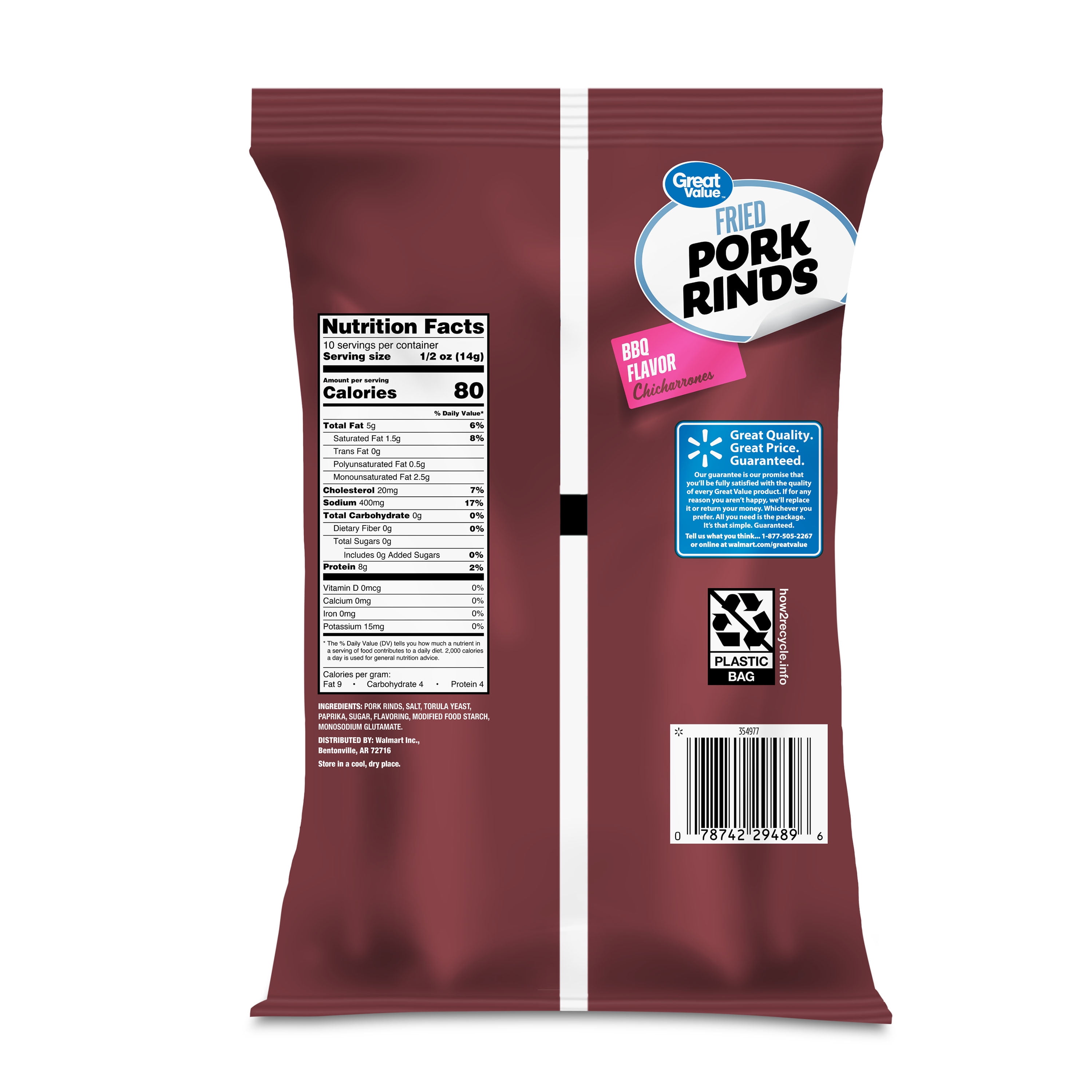Great Value BBQ Flavored Chicharrónes Fried Pork Rinds, 5 oz Bag