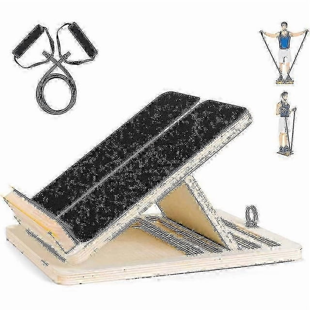Professional Slant Board, Wood Calf Stretcher Slant Board, Adjustable Ankle Incline Board With Bonus Stretch Resistance Tube, Foldable Design For Port