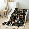 thumbnail image 2 of Wild Mushroom 40x50 inch Fleece Blanket Outdoor Natural Plants Plush Blanket Lovers Botanical Leaves Rustic Sherpa Blanket Vintage Flowers Woodland Mushrooms Throw Blanket Soft,Black, 2 of 5
