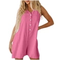 thumbnail image 1 of Diufon Plus Size Rompers for Women Summer Sleeveless Solid Color Button V Neck Wide Leg Shorts Jumpsuits, 1 of 8