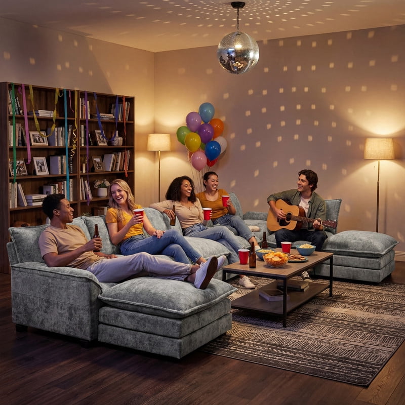 Lacoo 6-Seat Cloud Couch Extremely Flexible Combination Sectional with Reversible Chair & Movable Footrest, Gray