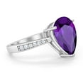 thumbnail image 2 of Pear Teardrop Bridal Ring Round Amethyst CZ 925 Sterling Silver Size 4, 2 of 4